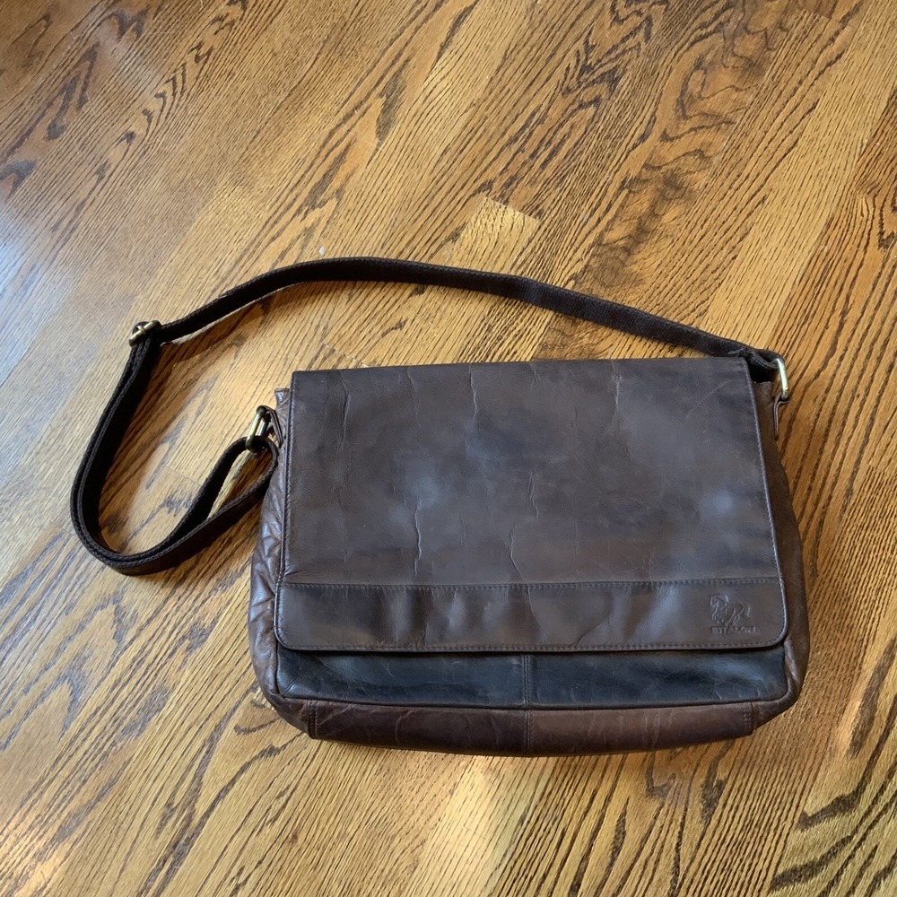 Estalon Brown Leather Messenger Crossbody Bag Briefcase Laptop
